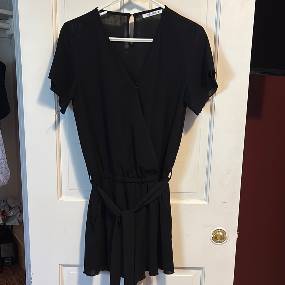 Black Short Sleeve Wrap Dress